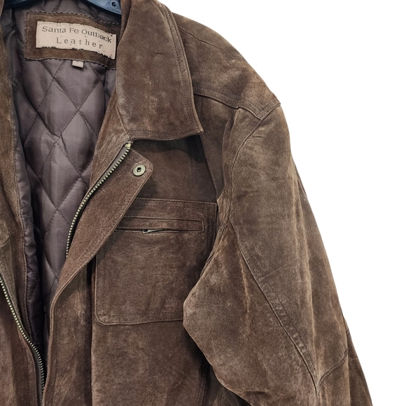 Santa Fe Outback Men's Leather Quilted Lining Full Zip Jacket Brown - Picture 4 of 7